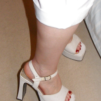 Slutty secretary in white knickers and platforms