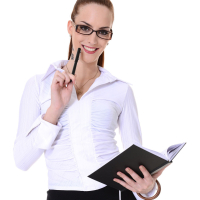 Leggy secretary in her white blouse and black skirt
