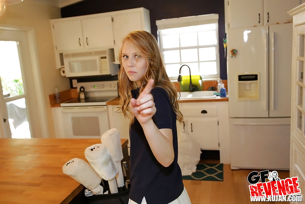 Thin cutie Lily Rader flashing tight ass in kitchen before showing shaved cunt - Photo #1275776