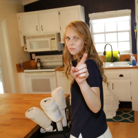 Thin cutie Lily Rader flashing tight ass in kitchen before showing shaved cunt