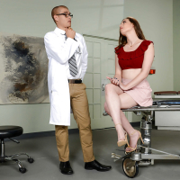Busty high heel clad pornstar Casey Calvert taking cum in mouth from doctor