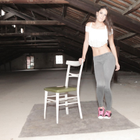 Brunette Euro babe Carolina Abril shedding yoga pants to pose for nude pics