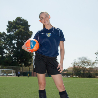 Sporty futbol girl teasing