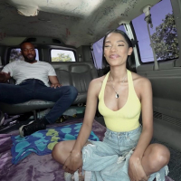 Horny ebony babe Eden West enjoys spreading pussy for big black cock in car