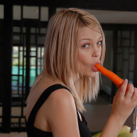 Cute teen Bree Daniels undressing and masturbating her cunt in the kitchen