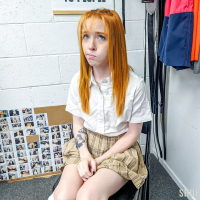 Teen redhead thief Madi Collins gets exposed by security guard