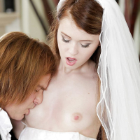 Redhead bride Misha Cross deepthroats a cock on her wedding night