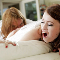 Redhead bride Misha Cross deepthroats a cock on her wedding night