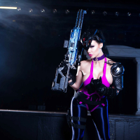 Pornstar Aletta Ocean showing off big tits and nice ass in cosplay attire