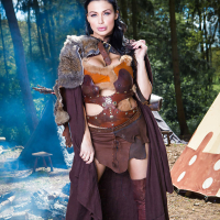 Brunette babe Aletta Ocean striking naughty poses outdoors in cosplay getup