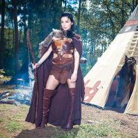 Brunette babe Aletta Ocean frees massive juggs from cosplay outfit outdoors