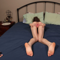 Skinny whore Fiona Sprouts spreads her pink pussy