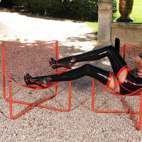 Inspiring babe in Latex outfit Danielle Maye makes cool solo clip