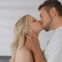 Busty blondie Codi Vore spreads wide for a deep dicking on a sofa