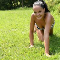 Dolly Diore sexy brunette strips bikini outdoors and sucks older