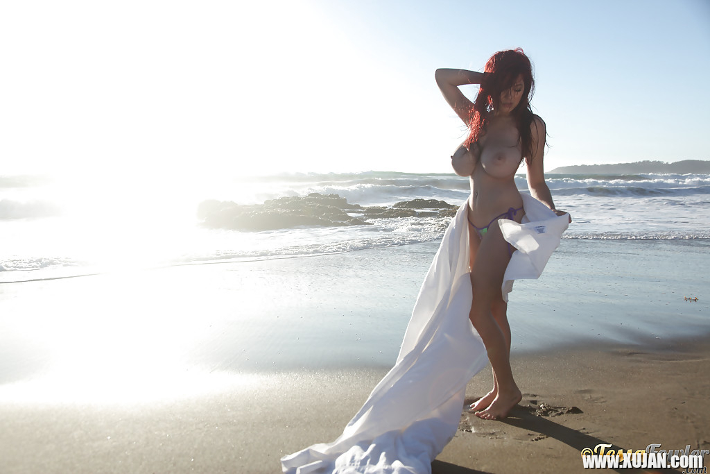 Buxom pornstar Tessa Fowler modeling topless outdoors on beach - Photo #1146062