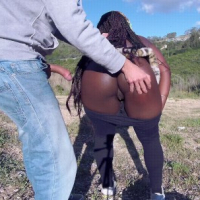 Sexy ebony Stripping Outside
