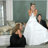 Busty blonde Nikki Benz helping Penny Flame to try on wedding dress