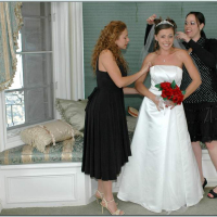 Busty blonde Nikki Benz helping Penny Flame to try on wedding dress