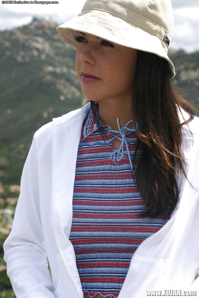 Skinny dark haired milf Penny Flame is posing outdoor in mountains - Photo #1158930
