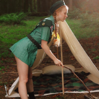 Redhead girl scout Dolly Little gets turned on while camping