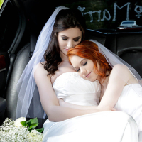 Lesbian Wedding sex pics with two young pornstars