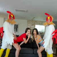 Cock hungry stepsisters Fiona Frost and Lulu Chu swapping dicks