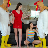 Cock hungry stepsisters Fiona Frost and Lulu Chu swapping dicks