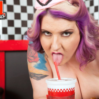 Chubby waitress Porsche Dali flashes her massive jugs at work