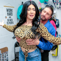 Busty dark haired thief Megan Maiden exposed by nasty security guard