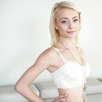 Innocent blonde teen Maddy Rose playing with her wet pink pussy