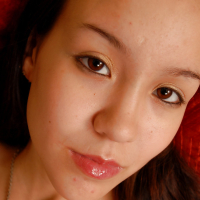 Skinny Asian spinner Amai Liu baring flat chest and bald vagina