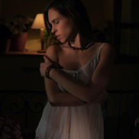 Brunette beauty Jenny Appach touches herself in white sheer lingerie