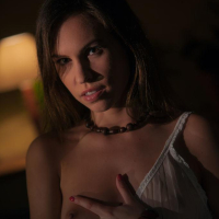 Brunette beauty Jenny Appach touches herself in white sheer lingerie