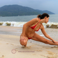 Julia V Earth in red bikini at the beach
