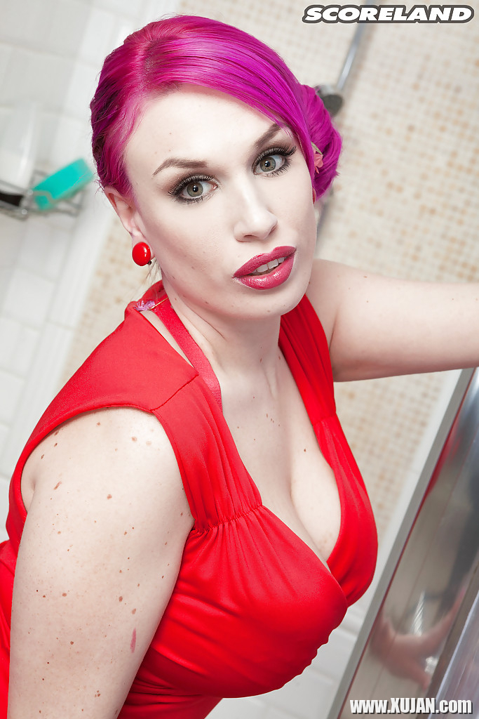 Pink haired solo girl Lily Madison wetting hooters in the shower - Photo #1224795