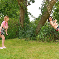 Stunning chicks Luna Amor and LiLy Madison are posing naked outdoors