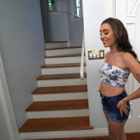 Bailey Base takes off her panties and sits her cunt on a stiff sausage