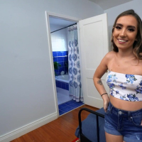 Bailey Base takes off her panties and sits her cunt on a stiff sausage
