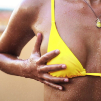 Baby Nicols in sexy yellow bikini mounts a schlong