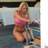 Fascinating busty blonde Alanah Rae takes off lingerie for full body massage