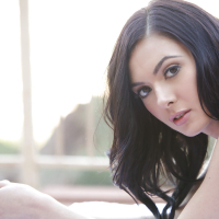 Gorgeous brunette babe Marley Brinx playing with nice natural boobs