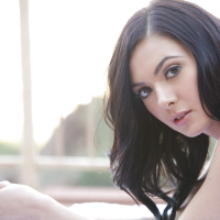 Gorgeous brunette babe Marley Brinx playing with nice natural boobs