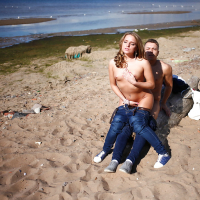 First timer Sofi Goldfinger takes jism in mouth after hardcore sex on beach