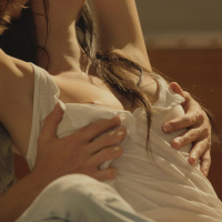 Brunette girl Jessica enjoys a hard pussy pounding on a romantic night
