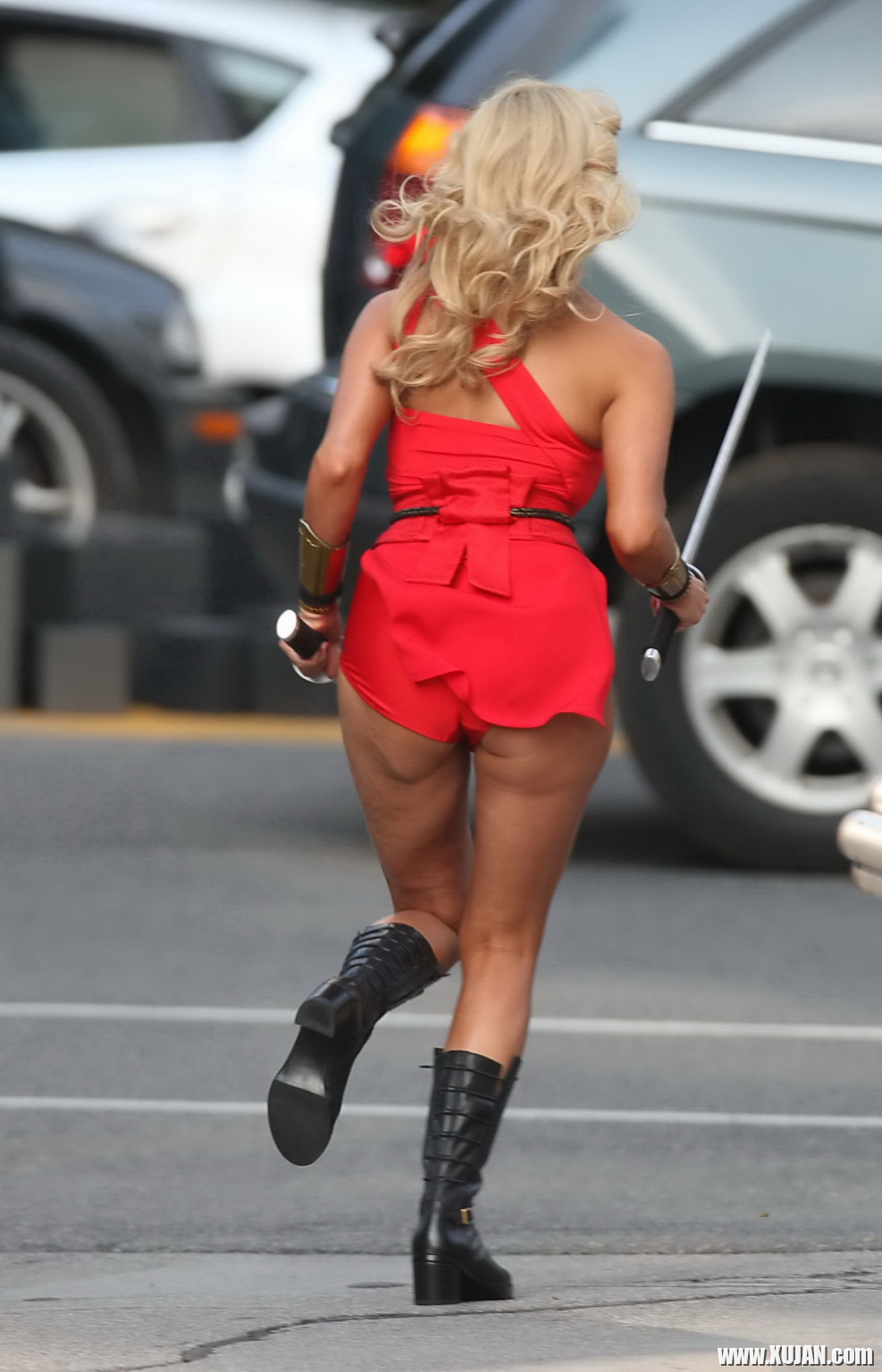 Ashley Benson showing ass and sweaty crotch in tiny red costume at the Pixels se - Photo #1304276