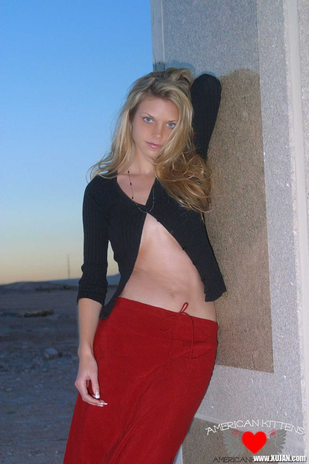 Ashley outside black top red long skirt - Photo #1304352