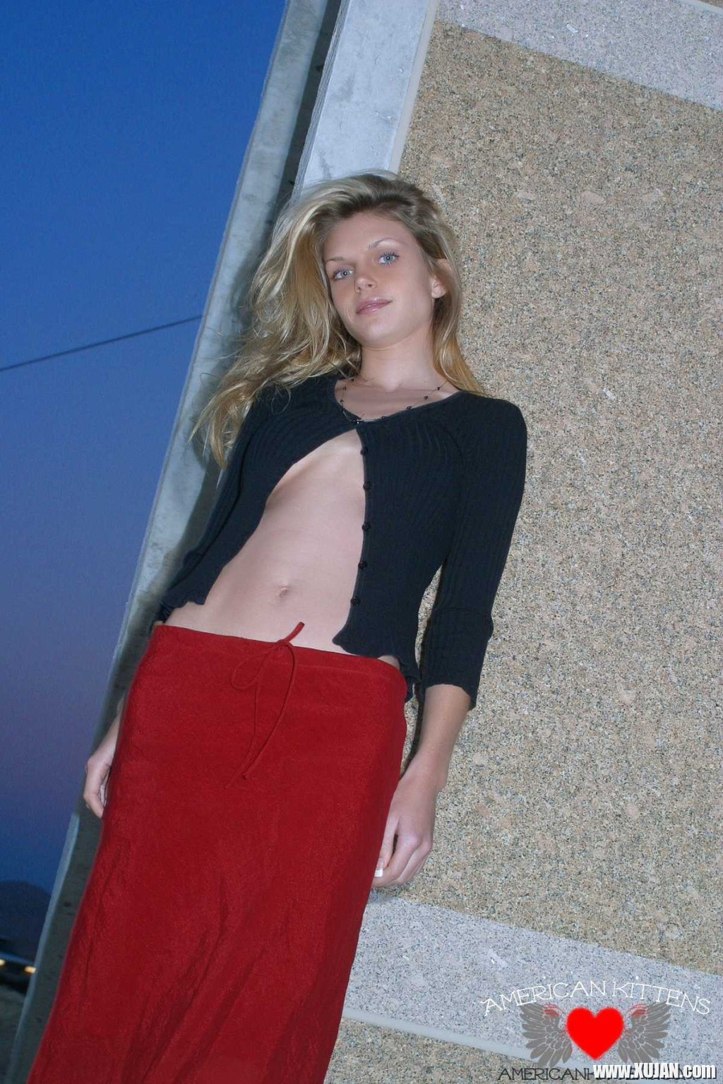 Ashley outside black top red long skirt - Photo #1304361