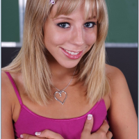 Adorable coed cutie Chastity Lynn showing off lean body in the class