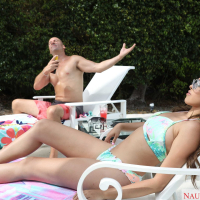 Tanned brunette hottie Stephanie West getting screwed by the pool